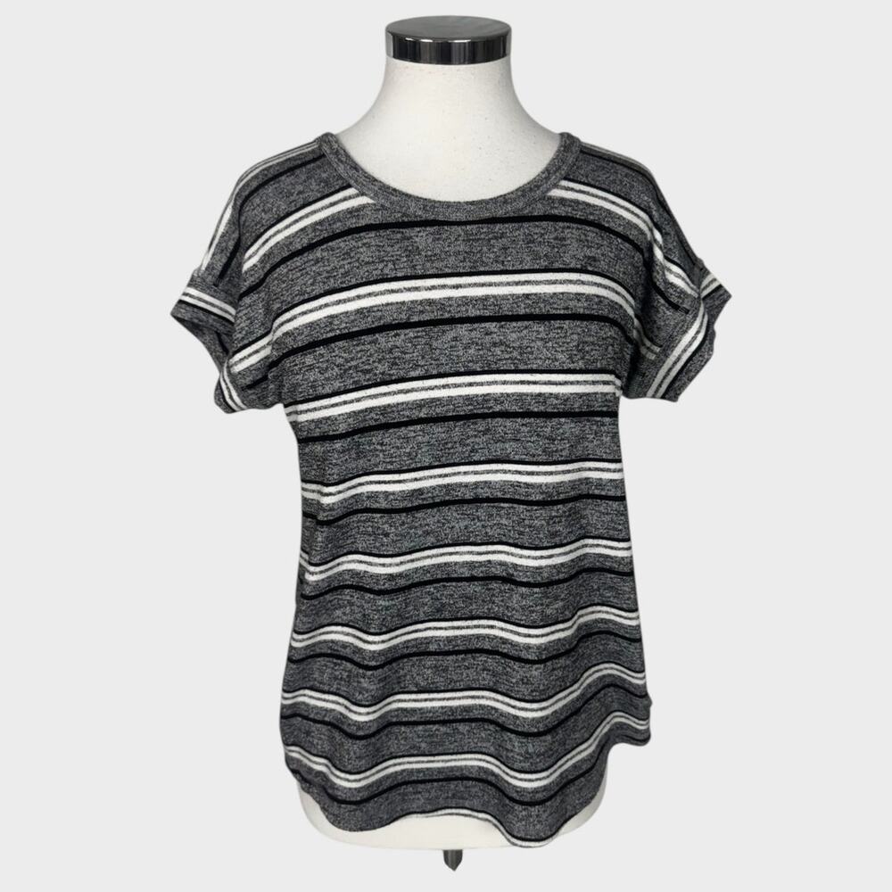T by Talbots Womens Short Sleeve Striped Gray Black White Shirt XS